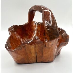 Large Burl‎ Wood Vintage Rustic Natural Hand Carved Bowl Live Edge Basket